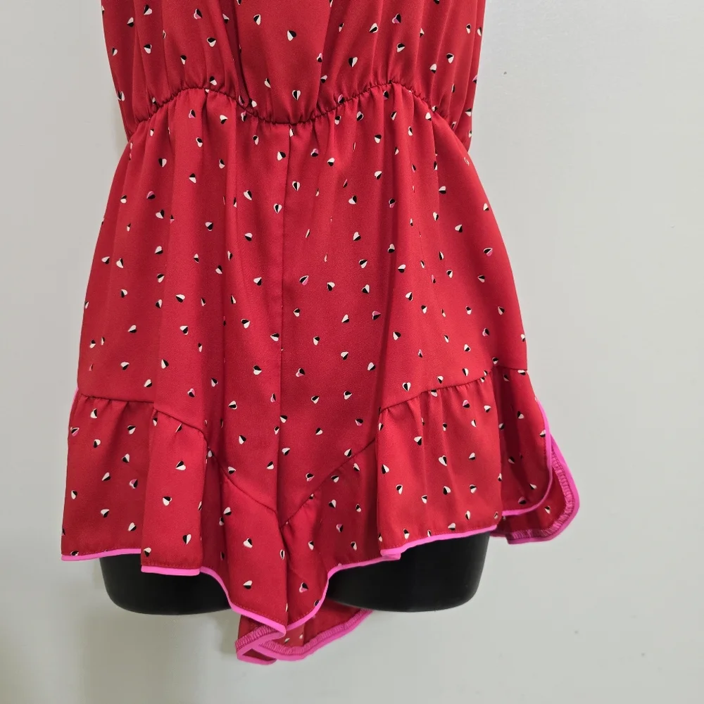 VICTORIA'S SECRET size Small Heart Print Sleep Lounge V Neck Romper Red - Picture 4 of 12